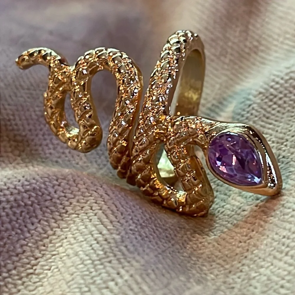 Gold Snake Ring Purple Faux Gemstone size 8